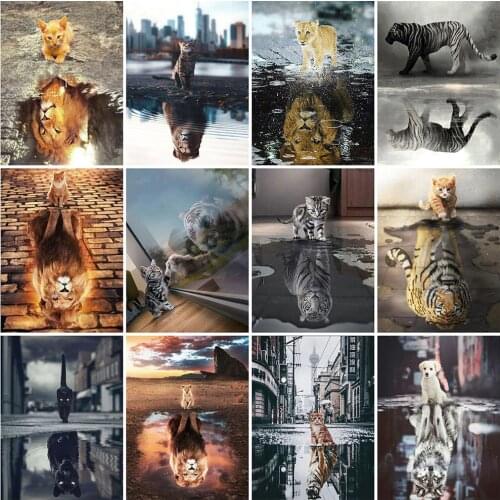 Evershine Diamond Painting Cat Cross Stitch Kit Full Square Diamond Embroidery Animal Tiger Rhinestone Picture Wall Decoration