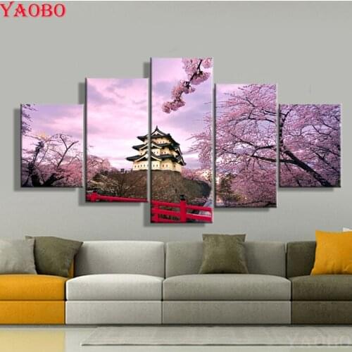 Photo custom cross stitch 5pcs Sakura Diamond Painting full squareround drill 3d embroidery mosaic diamond art Japanese style