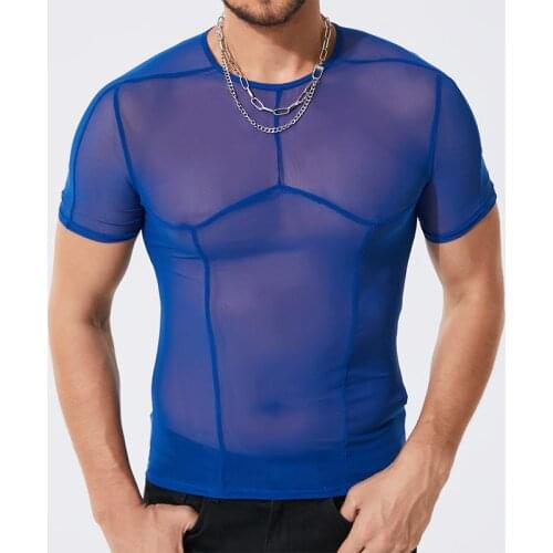 Men T Shirt Mesh Transparent O Neck Short Sleeve Streetwear 2021 Party Nightclub Tee Tops Fitness Casual Sexy Camisetas INCERUN