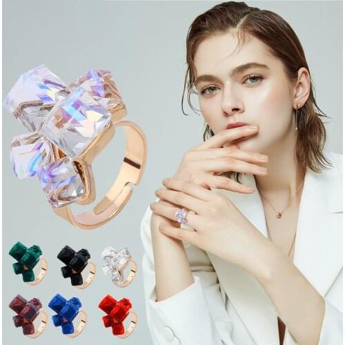 Crystal Ring Square Zircon Ring Magic Zirconia Opening Adjustable Ring Birthday Gift For Girlfriend Fashion Zirton Stone Jewelry