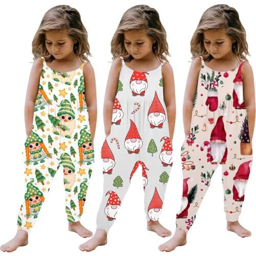 Toddler Baby Kids Christmas Xmas Tree Gnome Jumpsuit Strap Romper Outfits Girls Cartoon Clothes for Kids Jumpsuit Costumes NEW