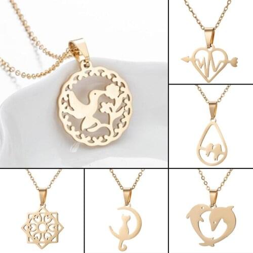 KSRA Jewelry Stainless Steel Personalized Animal Heart Flower Pendant Necklace For Women & Friend Gifts
