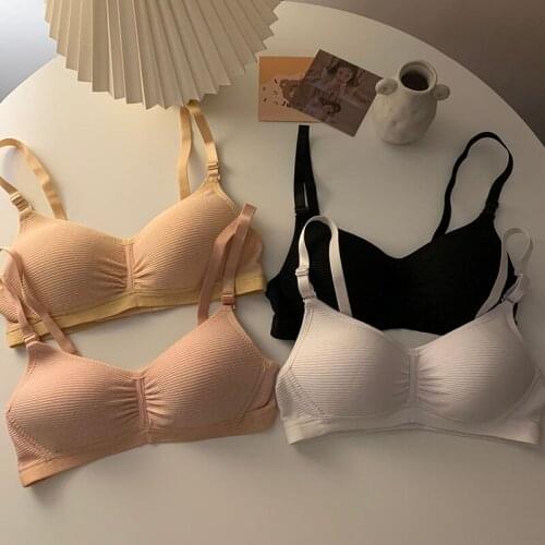 Summer thin no steel ring small chest gathered student adjustable solid color bra