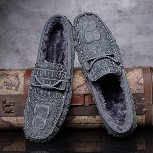 Mocasines De Hombre Winter Plush Men Shoes Fur Flats Slip On Male Loafers Driving Moccasins Homme Mens Casual Shoes Fashion Grey