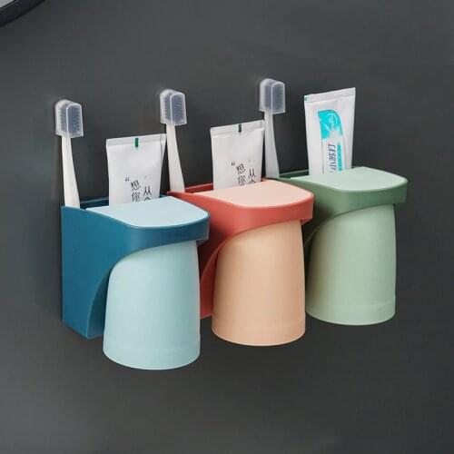Wall-Mounted Toothbrush Holder Toothbrush Cup Set Magnetic Suction Seamless Non-Punch Bathroom Storage Rack Organizer