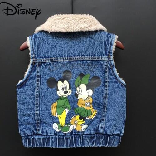 Disney 2021 New Cartoon Mickey Mouse Cute Western Plus Velvet Comfortable Simple Vest Denim Vest