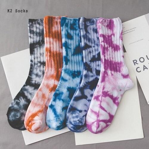 New HipHop Knitting Tie-dye Girls Sockings Harajuku Cotton Colorful Vortex Funny Fashion Skateboard Soft Men and Women Socks