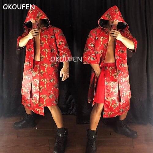 Male and female singers stage dance clothes Spring Festival New Year party ethnic hip-hop long coat costumes
