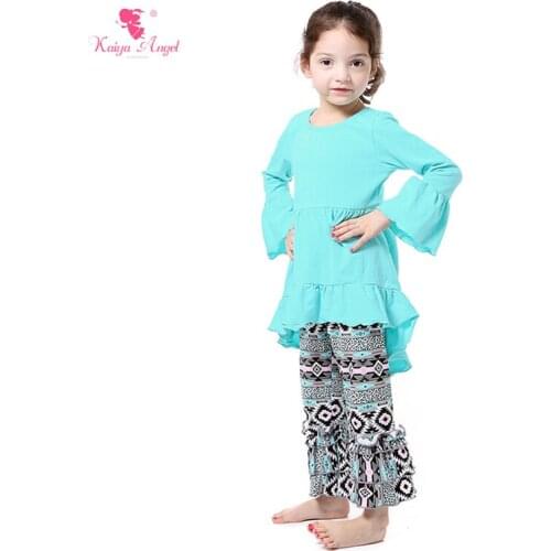 Kaiya Angel Fall Outfits Persnickety Girls 2 Pieces Sets Mint Dress Ruffle Pants Suit Autumn Children Girl Clothing Set Floral