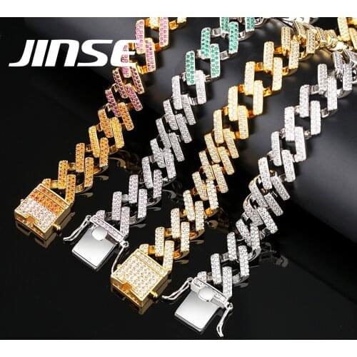 JINSE 15mm Necklace High Quality Iced Out Micro Pave Cubic Zirconia Cuban Chain Necklace Hip Hop Jewelry Gift For Party