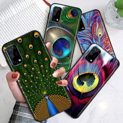 Peacock Feather For Realme V15 X50 X7 X3 superzoom X2 C17 C11 C3 7i 7 6i 6S 6 5 Narzo 20 5G Pro Soft Phone Case