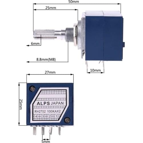 Potentiometer RH2702 8 Pin Serrated Split Shaft 6MM Precision 27-type A100K 100K