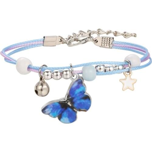 Simple Blue Butterfly Pendant Bracelet for Women Cold and Cool Design Couple Hand Rope Fashion Trend New Jewelry Accessories