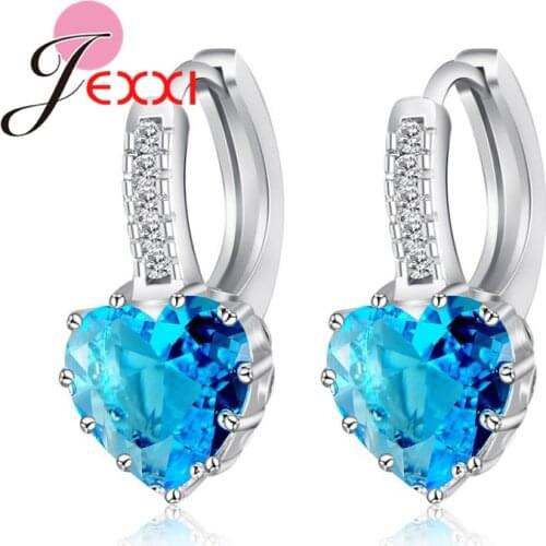 Luxury 925 Sterling Silver Heart Colorful Crystal Earrings For Women Girls Wedding Trendy 2021 Fashion Jewelry Wholesale