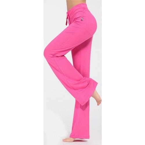 Wide Leg Sport Pants Women High Waist Stretch Bandage Flare Pants Broad Leg Dance Yoga Pants Long Trousers Solid Color