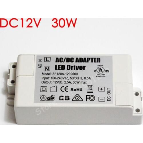 30W 2500mA MR16 MR11 LED Driver AC/DC Adapter Transformer Input AC 100V-240V Output DC 12V For LED spotlight and LED strip