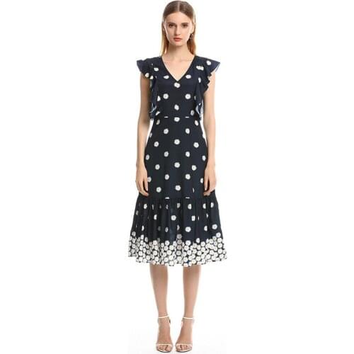 2020 Spring&Summer Long Dress New Arrival Daisy Floral o-Neck Eleghant Cascading Ruffle Silk Casual Dress Women vestido