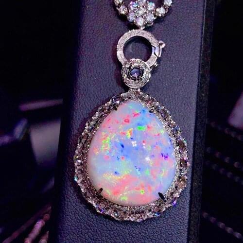 H1020 Fine Jewelry Real Pure18 K Gold AU750 G18K Natural White Opal 19.1ct Pendants Gemstone Necklaces for Women