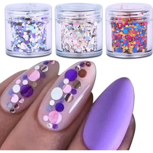 10g/Bottle Nail Glitter Round 3D Flakes Mix Color Ultra Thin Sequins Mix Size Sparkly DIY Tips Colorful Nail Art Decorations