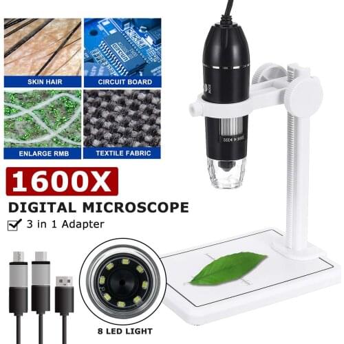 2021 Upgraded 3IN1 Handheld Digital Microscope Magnifier Camera With 8LEDs And Stand OR 3X Magnifier1600X/1000X/500X/3X 2MP