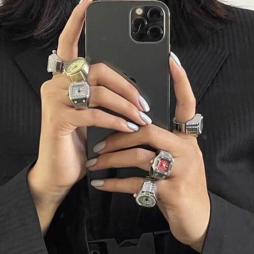 2021 Retro Simple Punk Elastic Elastic Quartz Watch Ring Men and Women Hip Hop Watch Ring Couple Fashion Jewelry