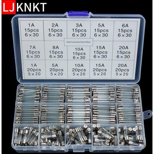 250PCS Glass fuse Fast-blow Glass Fuses 5X20 6X30 250 V Conventional box 0.5A 1A 2A 3A 5A 6A 7A 8A 10A 15A 20A