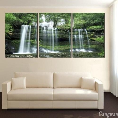 3pcs Diamond Painting green Waterfall Landscape Full drill Mosaic Diamond mosaic Cross Stitch Embroidery tree lake Home Decor