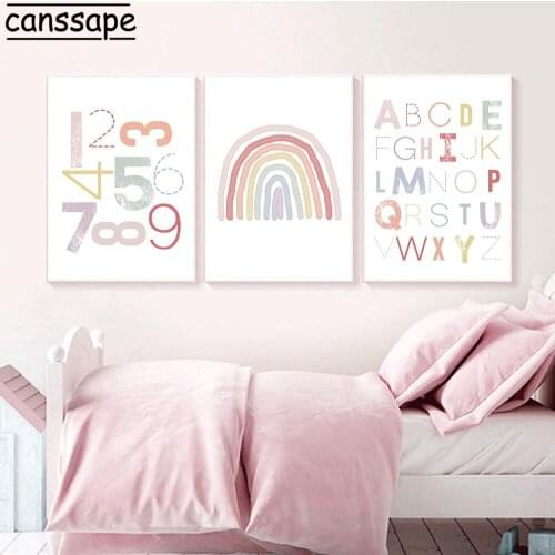 ABC Poster Alphabet Digital Art Print Rainbow Canvas Painting Nursery Wall Art Poster Nordic Wall Paintings For Baby Room Decor