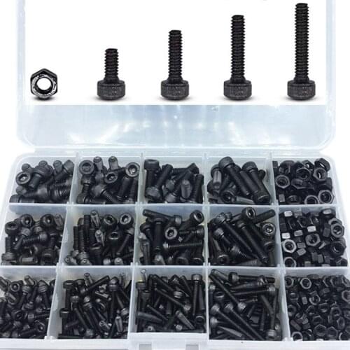 ABSF 500 Pcs Grade 12.9 Black M3 M4 M5 Inner Hex Socket Head Cap Screws Assortment Set Kit