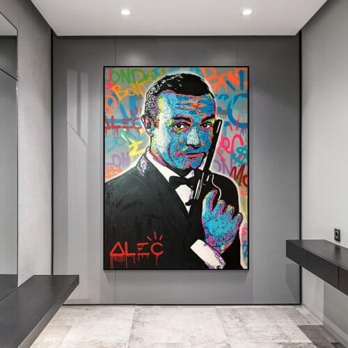 Abstract Graffiti Portrait Art James Bond Canvas Painting Posters and Prints Cuadros Wall Art for Living Room Home Decor