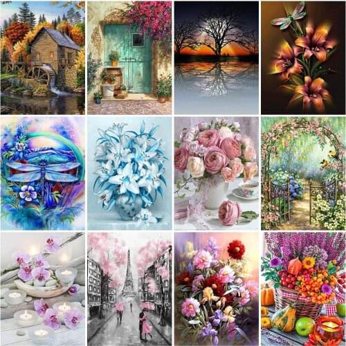 DIY Flower 5D Diamond Painting Full Round Drill Arranging Rhinestones Diamond Cross Stitch Basket Tree Landscape