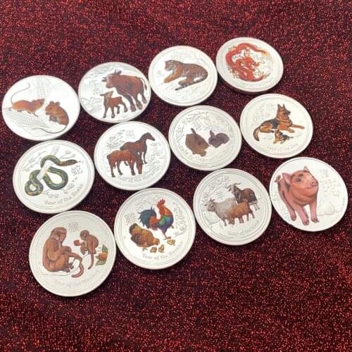 Australia Silver-plated Zodiac Painted Commemorative Coin Gift Lucky Coin
