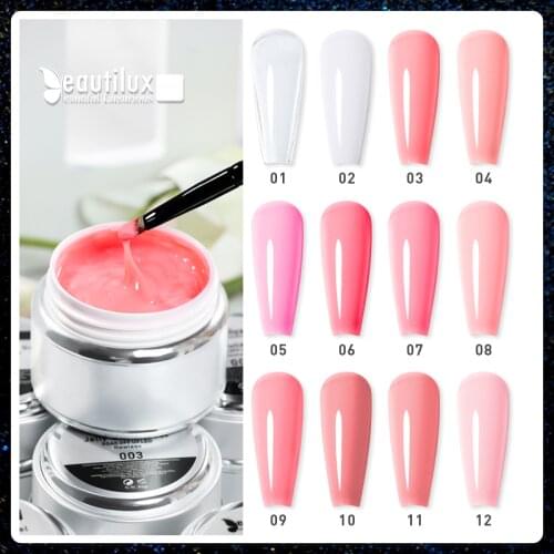 Beautilux Builder Gel Pink Clear Milky Camouflage Self Leveling UV Gel French White Nail Enhancement Gels Nail Art Polish 50g