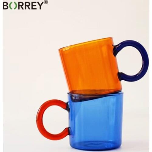 BORREY Fashion Heat-Resistant Glass Coffee Mug Amber Milk Cup Office Couple Cup 250ML Colored Glass With Handle Cups Drinkware