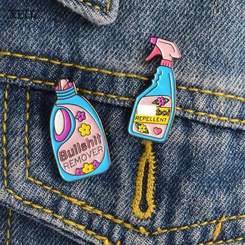XEDZFashion Cartoon "Bullshit Remover Fuckboi Repellent" Trash Cleaning Deworming Enamel Brooches Cowboy Coat Lapel Pins Jewelry