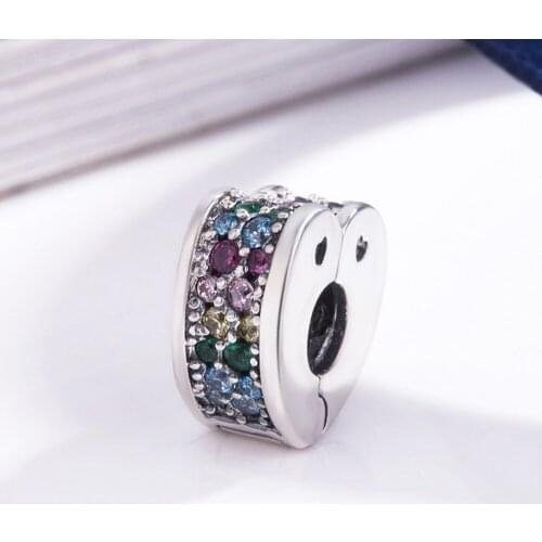 1pc Silver Color Beads Colorful Rainbow Crystal Stopper safety Bead For Original Pandora Charm Bracelets & Bangles Jewelry