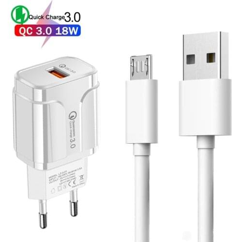 Fast Charger Quick Charge 3.0 18W EU Plug Phone Charger For OPPO F11 F9 Pro A1K A15 A12 Realme C15 C12 C11 C3 C2 Micro USB Cable