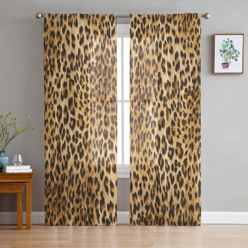 Wild Animald Leopard Print Sheer Window Panel Curtains Room for Living Room Bedroom Kitchen Room Chiffon Tulle Curtains