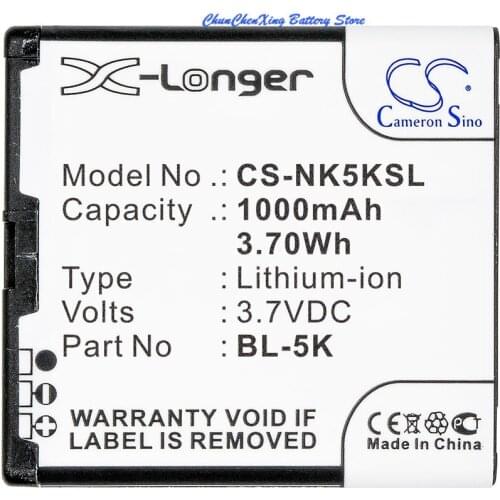 Cameron Sino 1000mAh Battery BL-5K for Nokia 701, C7, N85, N86, T7, X7, for Fly IQ4405, for Explay Q232, Q233, for Dr.Tech IP-88