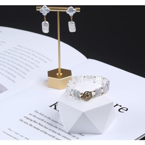 Natural Irregular Shape Pearls Clover Bracelet and Earrings Set New Design Elegant Jewelry For Party