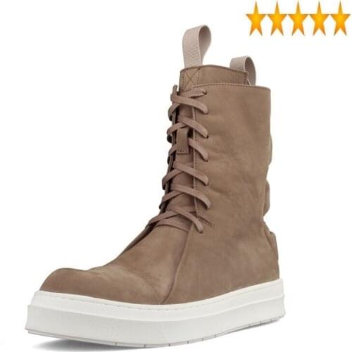 Brand Men High Top Fashion Ankle Lace Up Thick bottom Genuine Leather Casual Sneaker Personality Street Style Couple Shoes