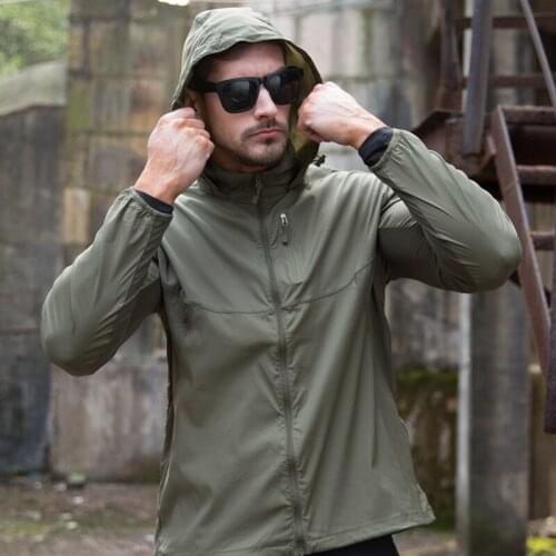 Tactical Sunscreen Skin Coat With Hood Compressible Lightweight Breathable Anti-UV Waterproof Mens Fishing Field Jacket Outdoor