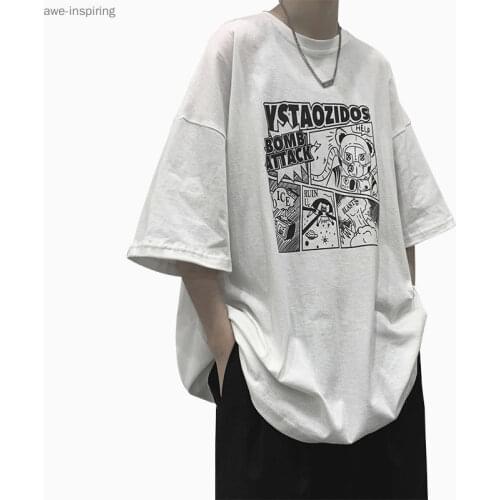 Summer New Hong Kong Style Trend Boys Short-sleeved T-shirt Male Loose Students Five-point Sleeve Ins Youth Mid-sleeve Fashion