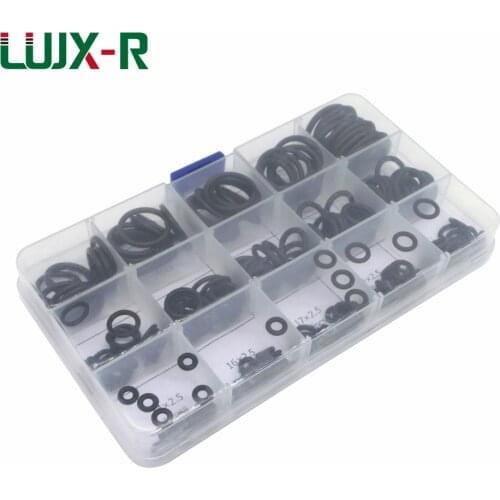 LUJX-R 201pcs O Ring Kit CS2mm 2.5mm Black Rubber O Ring Seal Gasket Replacement O-Ring Set Grommet Repair Box Plastic Case