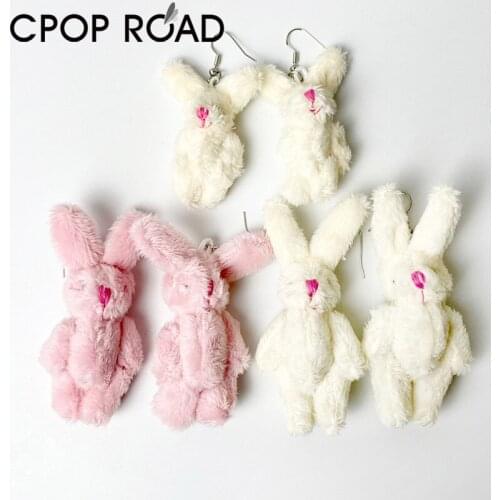 Cpop Cute Easter Bunny Earrings for Women Pink White Hairy Pendant Dangle Earrings Fashion Jewelry Hot Sale Girl Party Gift New