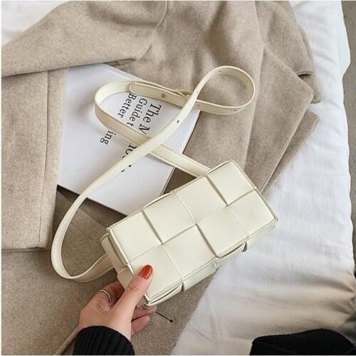 SWDF Solid Color Fashion Shoulder Handbags 2020 New Female Travel Cross Body Bag Weave Small PU Leather Crossbody Bags For Women