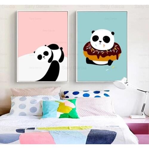 Cartoon Cute Panda Wallpaper Poster Donut Canvas Painting Art Nursery Print Home Kids Room Decoration Picture Craft Nordic