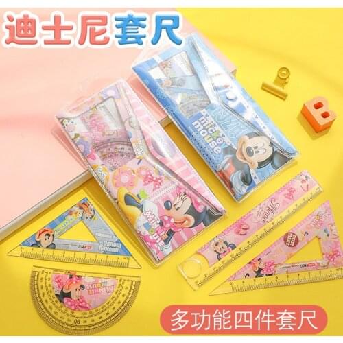 Disney Mickey Minnie Cartoon Ruler Set Student Triangle Ruler Ruler Protractor Cute Color Set Ruler Office School Supplies Gift