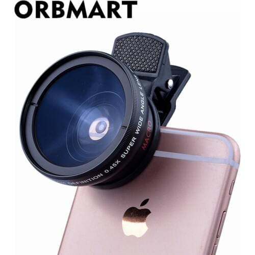 ORBMART Universal Clip Professional HD Camera Lens Kit 0.45x Super Wide Angle Lens + 12.5x Super Macro Lens Mobile Phone Lense
