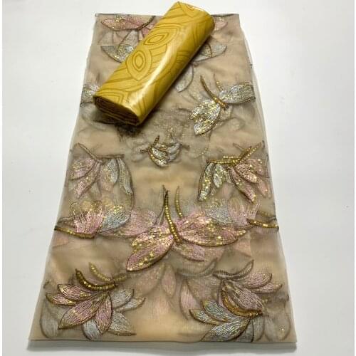 Latest France Bazin Riche 2021 New 2.5 +2.5 Yards Sequin African Laces Fabric High Quality Nigerian Lace Fabrics for Party Dress